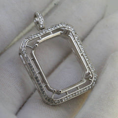 Sterling Silver Semi Mount Pendant Setting OCT 25x20mm Halo w/ White Topaz - Syzjewelry
