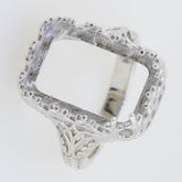 Sterling Silver Semi Mount Ring Setting Emerald OCT 18X12mm Art Deco Vintage Style - Syzjewelry