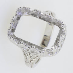 Sterling Silver Semi Mount Ring Setting Emerald OCT 18X12mm Art Deco Vintage Style - Syzjewelry