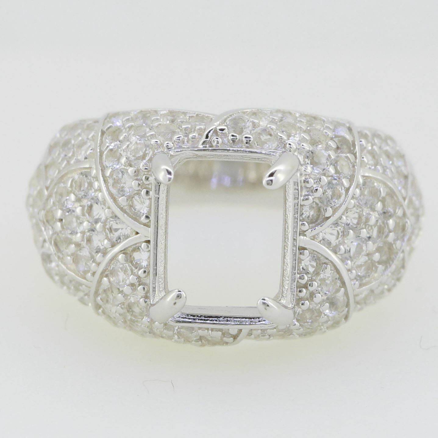 Sterling Silver Semi Mount Ring Setting Emerald OCT 10x8mm White - Syzjewelry