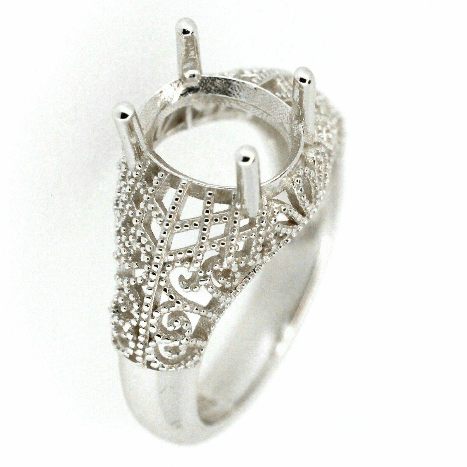 Sterling Silver Semi Mount Ring Setting Oval OV 10x8mm Rhodium - Syzjewelry