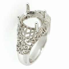 Sterling Silver Semi Mount Ring Setting Oval OV 10x8mm Rhodium - Syzjewelry