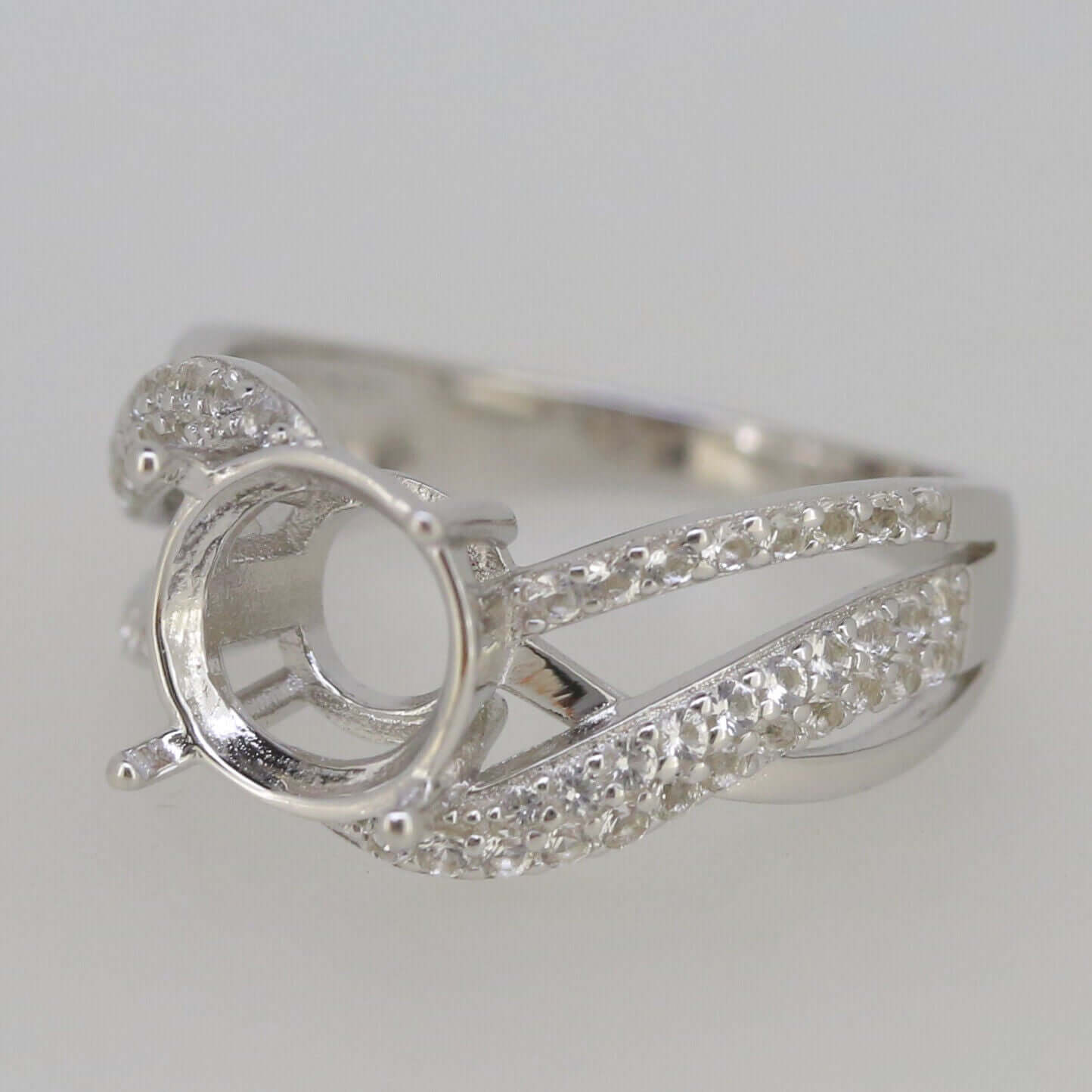 Sterling Silver Semi Mount Ring Setting Round RD 9x9mm Black Spinel White Topaz Split Shank - Syzjewelry