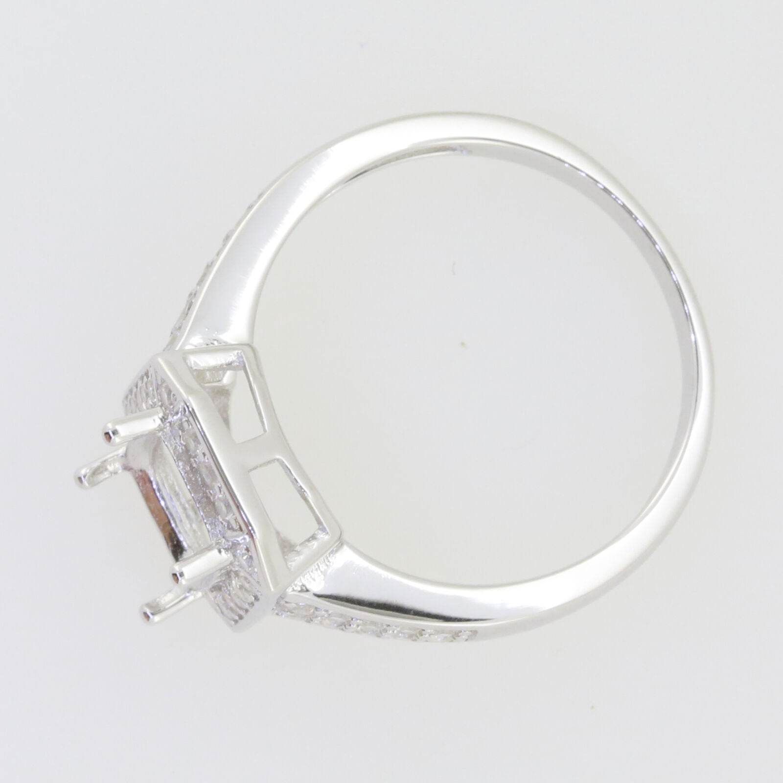Sterling Silver Semi Mount Ring Setting Cushion CU9x7mm Halo W/ White Topaz - Syzjewelry