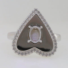 Solid Sterling Silver Semi Mount Ring Setting Oval OV 7x5mm Heart Halo - Syzjewelry