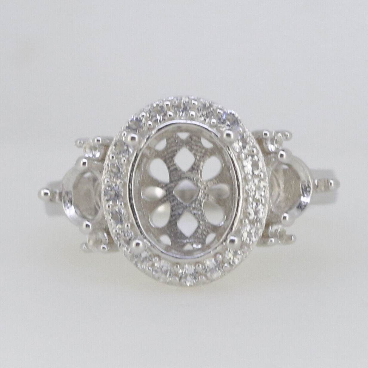 Sterling Silver Semi Mount Ring Setting OV 10x8mm RD 5x5mm White Topaz - Syzjewelry