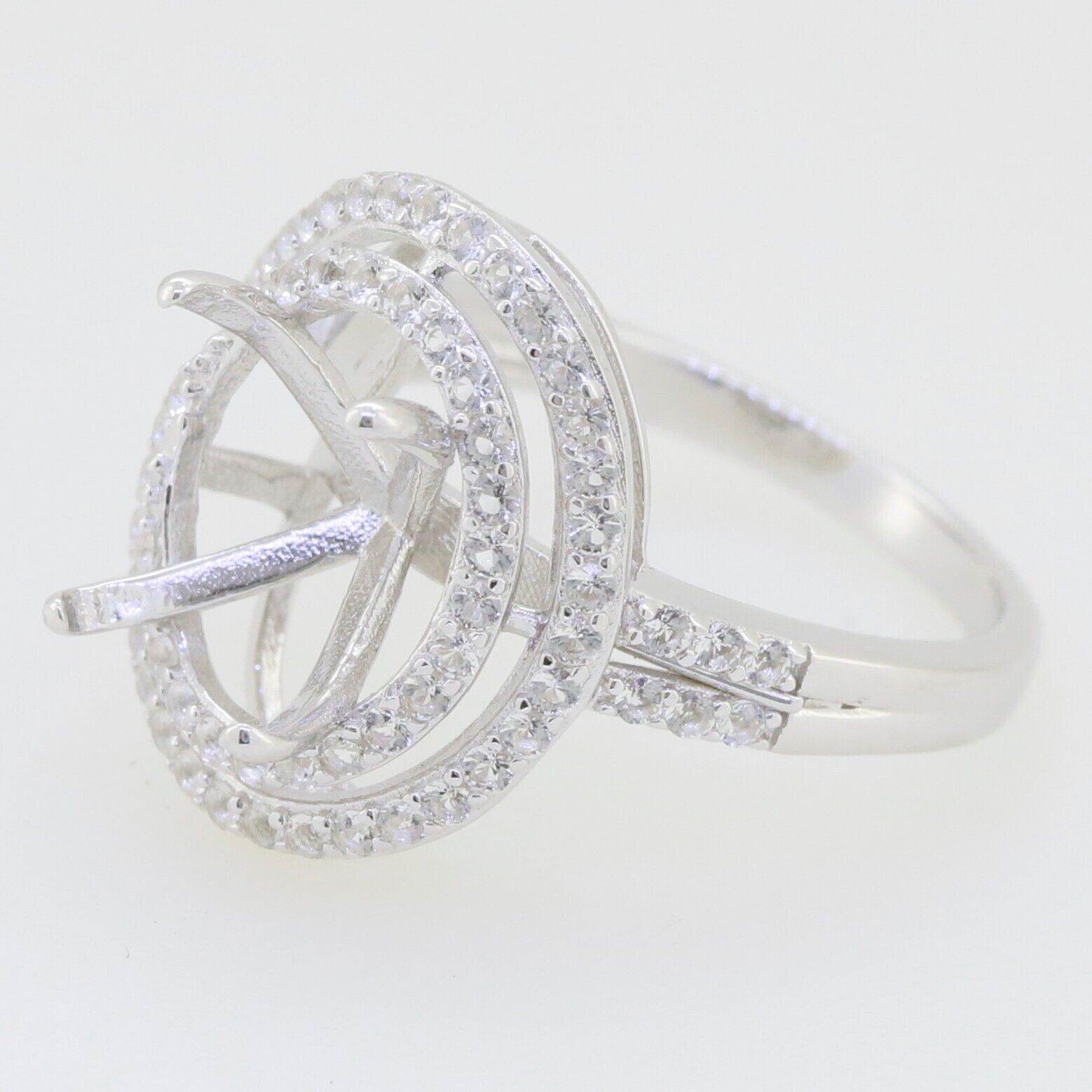 Sterling Silver Semi Mount Ring Setting Oval OV 11X9mm Halo Topaz 16820R - Syzjewelry