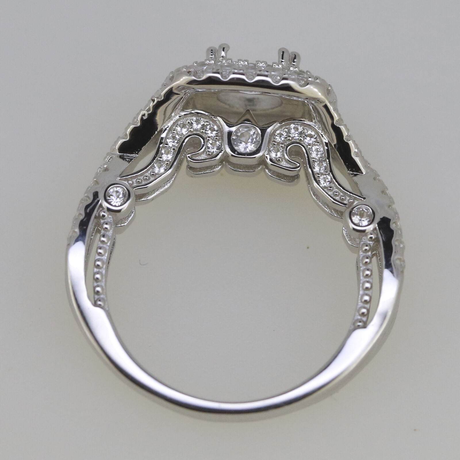 Sterling Silver Semi Mount Ring Setting Round RD 6.5x6.5mm Halo Engage - Syzjewelry