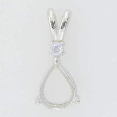 Sterling Silver Semi Mount Pendant Setting Pear PE 9X7mm White Topaz - Syzjewelry