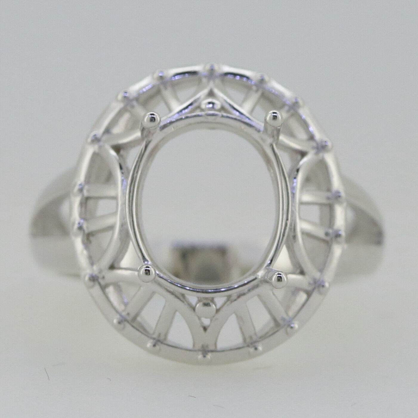 Sterling Silver Semi Mount Ring Setting Oval OV 11x9mm Vintage Repro White Topaz - Syzjewelry