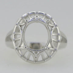 Sterling Silver Semi Mount Ring Setting Oval OV 11x9mm Vintage Repro White Topaz - Syzjewelry