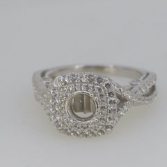 Sterling Silver Semi Mount Ring Setting Round RD 6.5x6.5mm Halo Engage - Syzjewelry