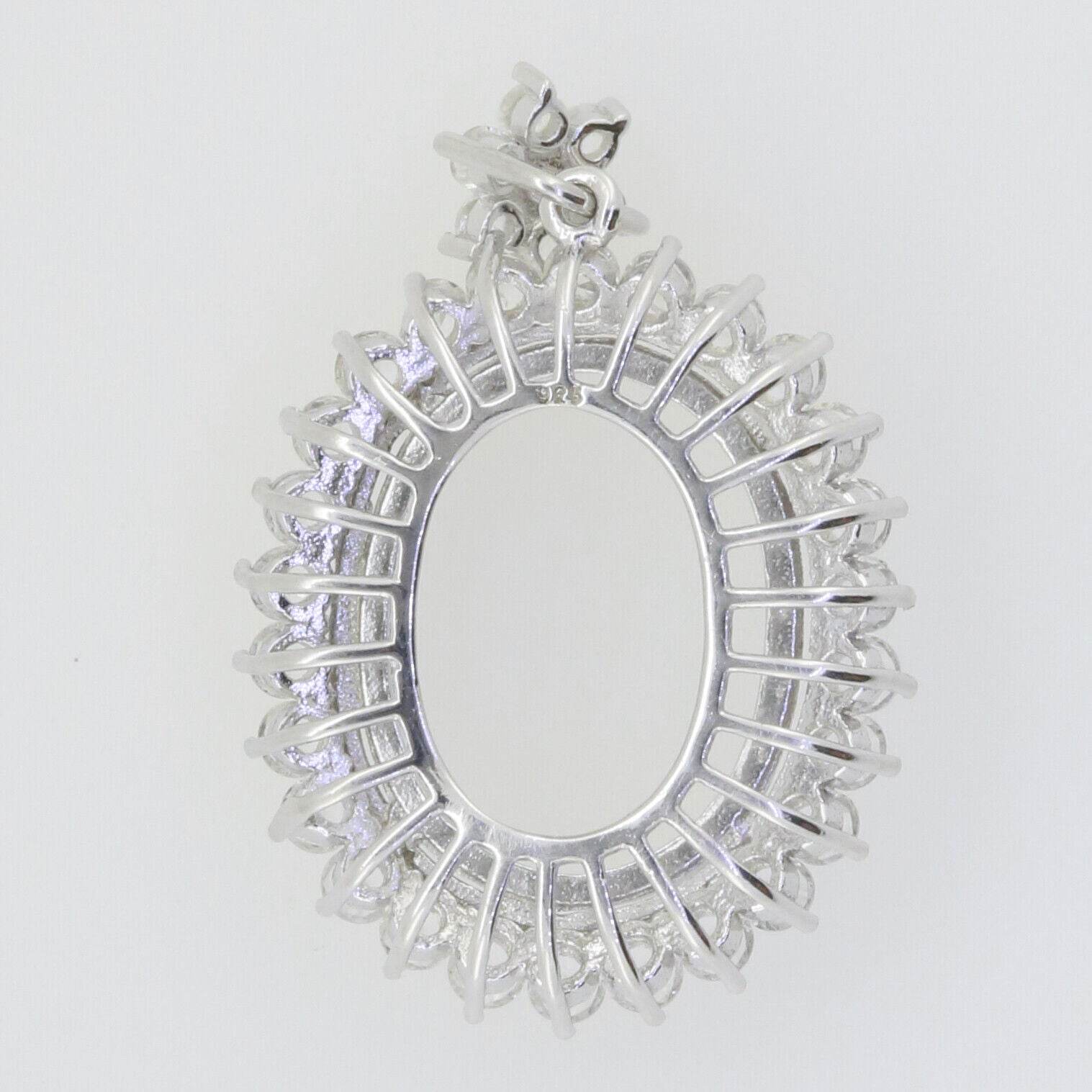 Sterling Silver Semi Mount Pendant Setting Oval OV 15x11mm Halo W/ Topaz - Syzjewelry