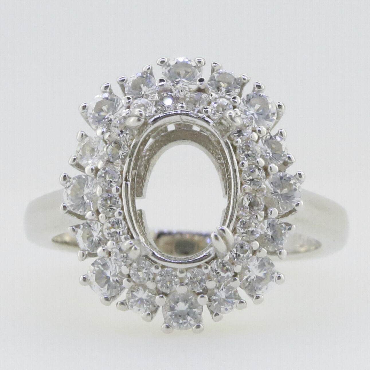 Sterling Silver Semi Mount Ring Setting Oval OV 10x7mm Double Halo White Topaz - Syzjewelry