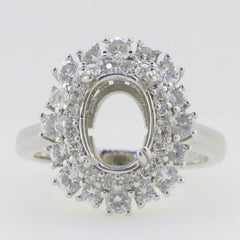 Sterling Silver Semi Mount Ring Setting Oval OV 10x7mm Double Halo White Topaz - Syzjewelry