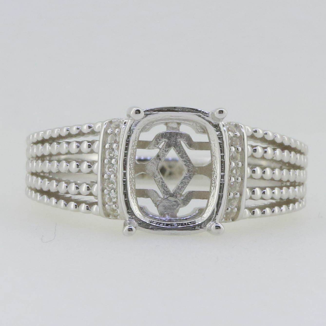 14K White Gold Semi Mount Ring Setting Cab Cushion CU 10X8mm - Syzjewelry