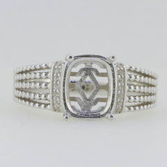 14K White Gold Semi Mount Ring Setting Cab Cushion CU 10X8mm - Syzjewelry