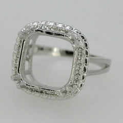 Sterling Silver Semi Mount Ring Setting Cushion Cu13x13mm Vintage Style Halo - Syzjewelry