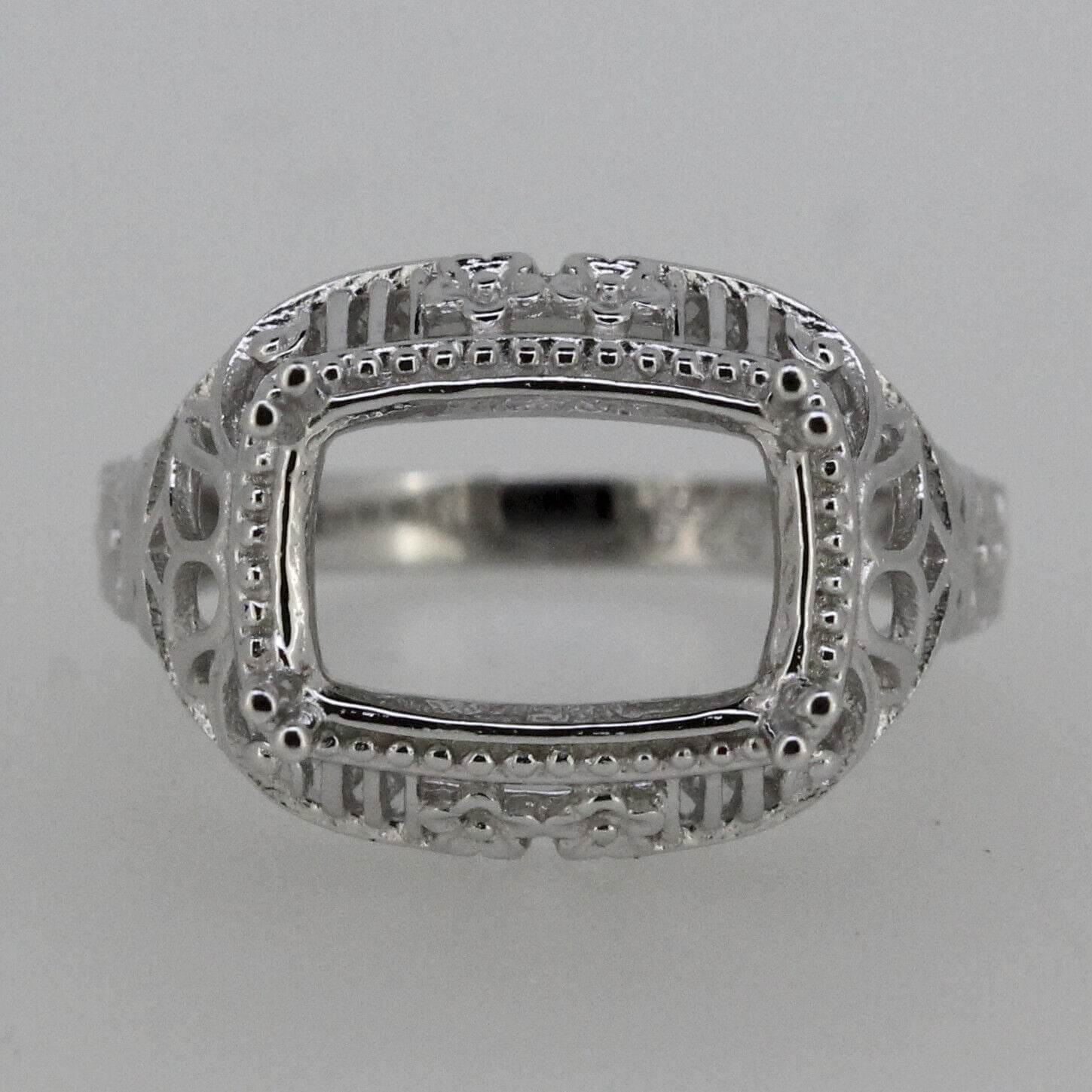 Filigree Sterling Silver Semi Mount Ring Setting Cushion Cu 12x8mm - Syzjewelry