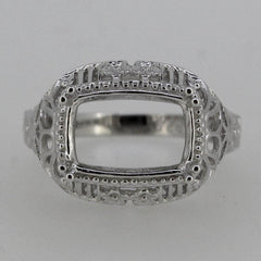 Filigree Sterling Silver Semi Mount Ring Setting Cushion Cu 12x8mm - Syzjewelry