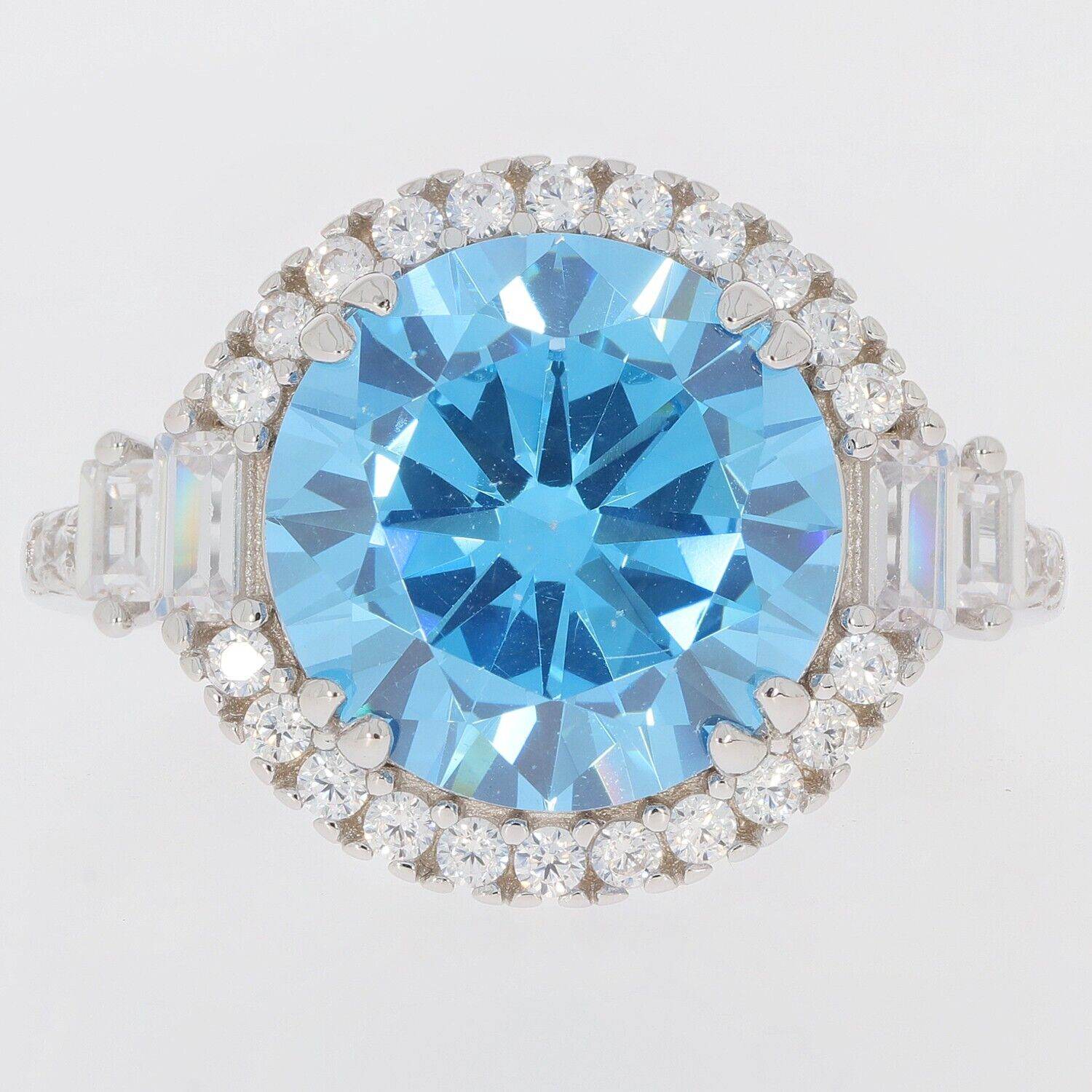 Sterling Silver Semi Mount Ring Setting Round RD 12x12mm Halo W/ White Topaz - Syzjewelry