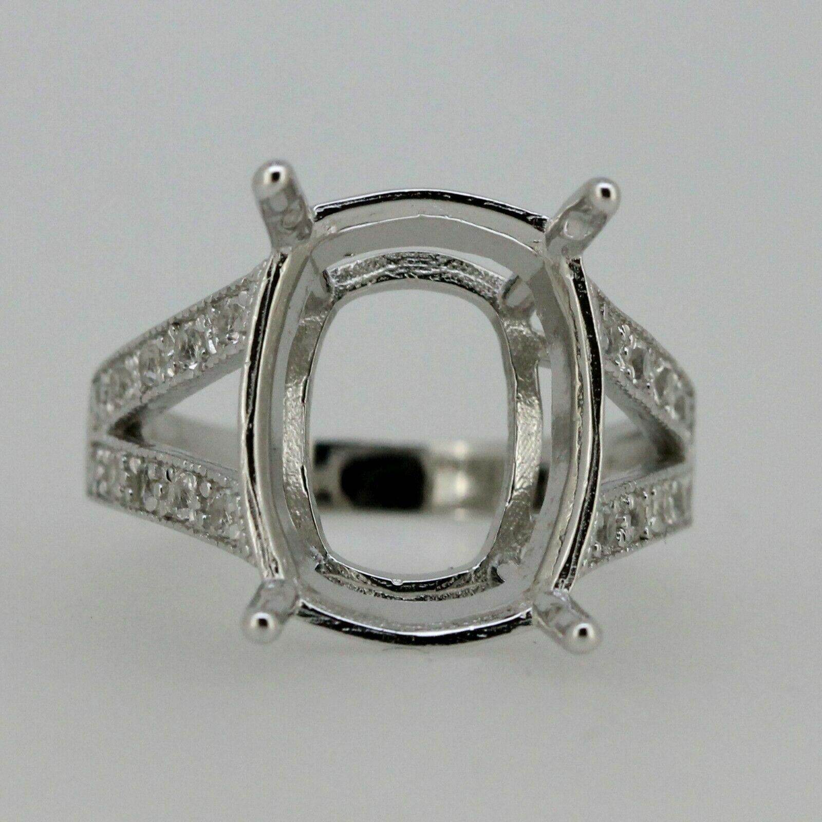 Sterling Silver Semi Mount Ring Setting Cushion 17x13mm Split Shank White Topaz - Syzjewelry
