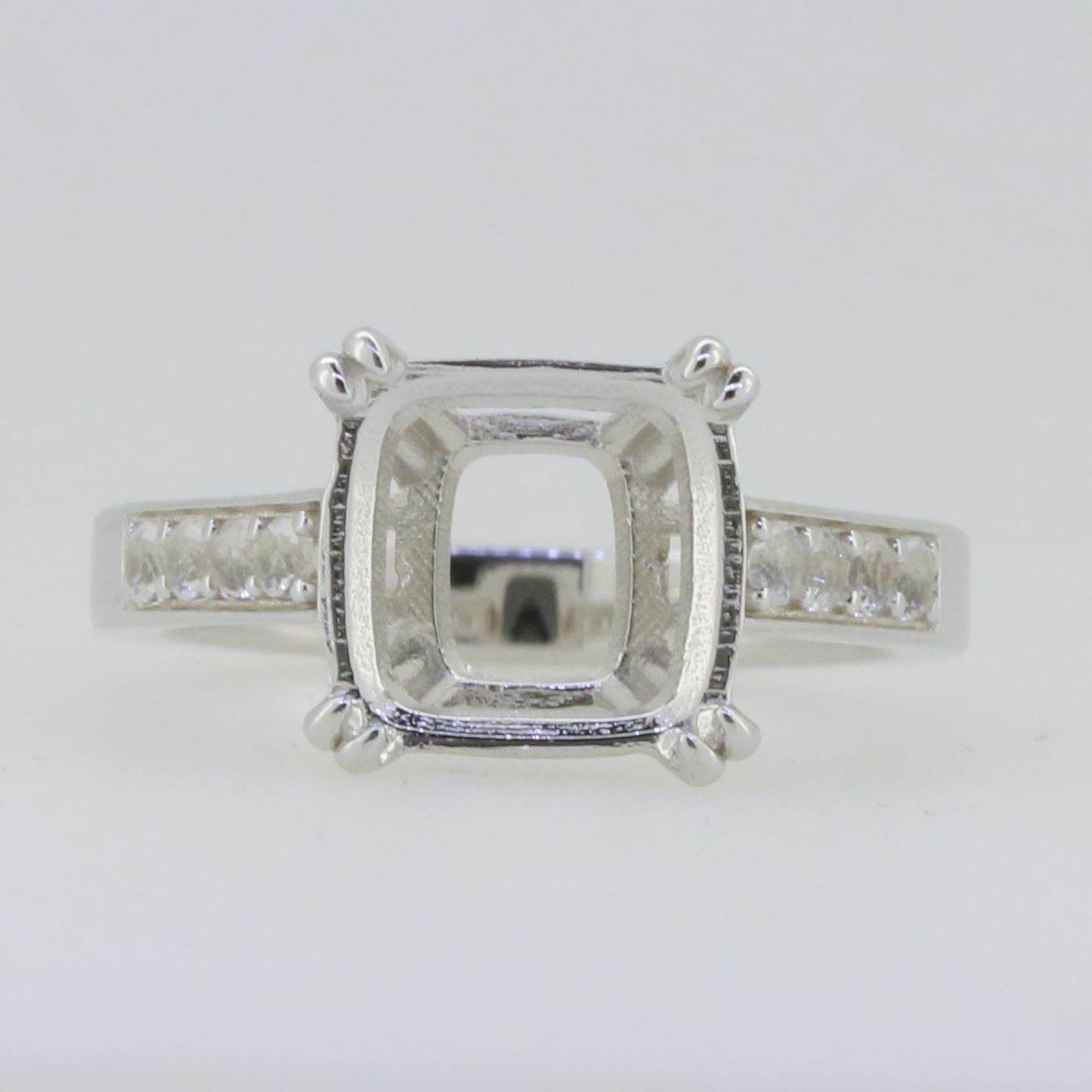 14K White Gold Semi Mount Ring Setting Cushion CU 10X10mm - Syzjewelry