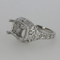 Filigree Sterling Silver Semi Mount Ring Setting Cushion Cu 12x8mm - Syzjewelry
