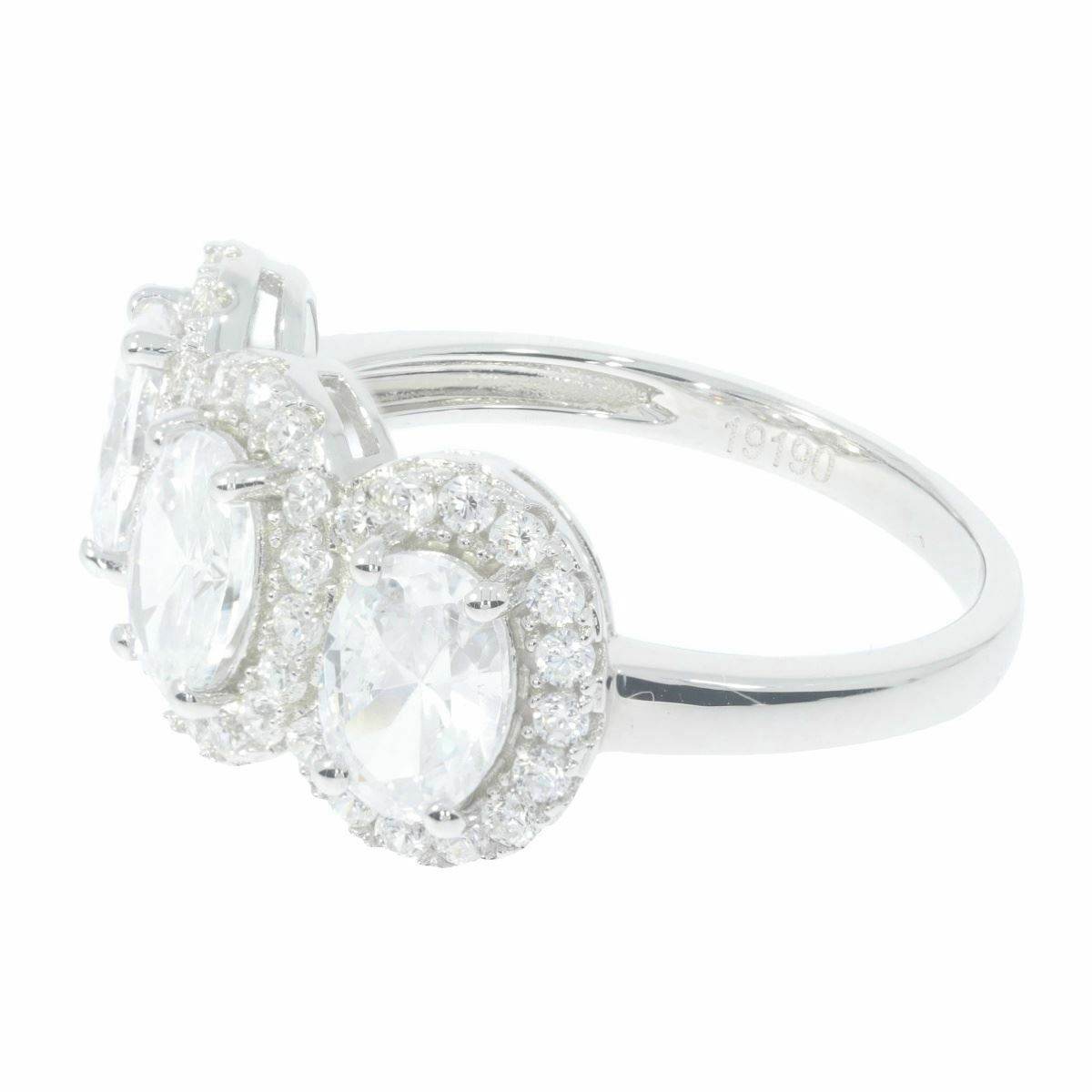 Sterling Silver Semi Mount Ring Setting OV 7X5mm 3 Stone Halo Design W - Syzjewelry