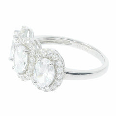 Sterling Silver Semi Mount Ring Setting OV 7X5mm 3 Stone Halo Design W - Syzjewelry