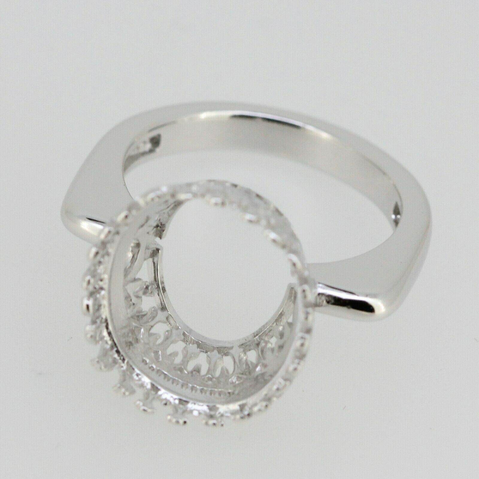 Sterling Silver Semi Mount Ring Setting Oval OV 14x12mm Cab Art Deco Style - Syzjewelry