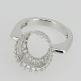 Sterling Silver Semi Mount Ring Setting Oval OV 14x12mm Cab Art Deco Style - Syzjewelry