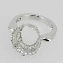 Sterling Silver Semi Mount Ring Setting Oval OV 14x12mm Cab Art Deco Style - Syzjewelry