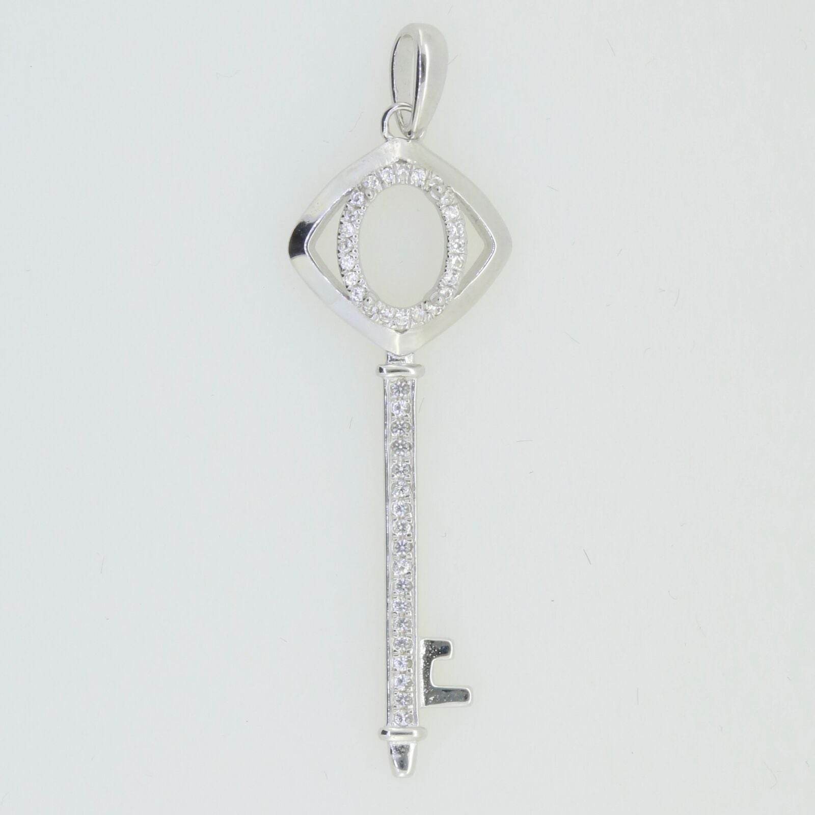 Sterling Silver Semi Mount Pendant Setting Oval OV 7x5mm White Topaz Key Theme - Syzjewelry