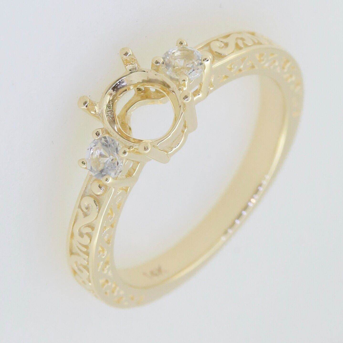 14K Yellow Gold Semi Mount Ring Setting Oval OV 7x5mm Filigree - Syzjewelry