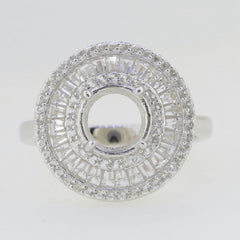 Sterling Silver Semi Mount Ring Setting Round RD 8x8mm Baguette Triple - Syzjewelry