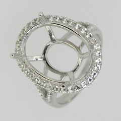 Sterling Silver Semi Mount Ring Setting Oval OV 20x15mm Double Halo Topaz - Syzjewelry
