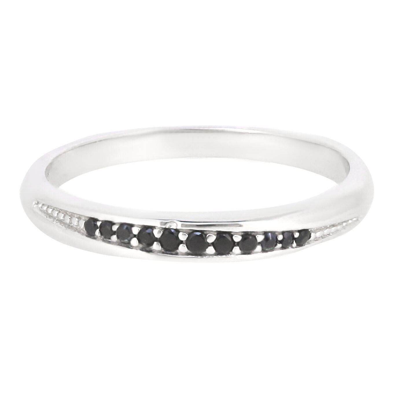 10K White Gold Black Diamond Stackable Eternity Ring 3mm Band - Syzjewelry