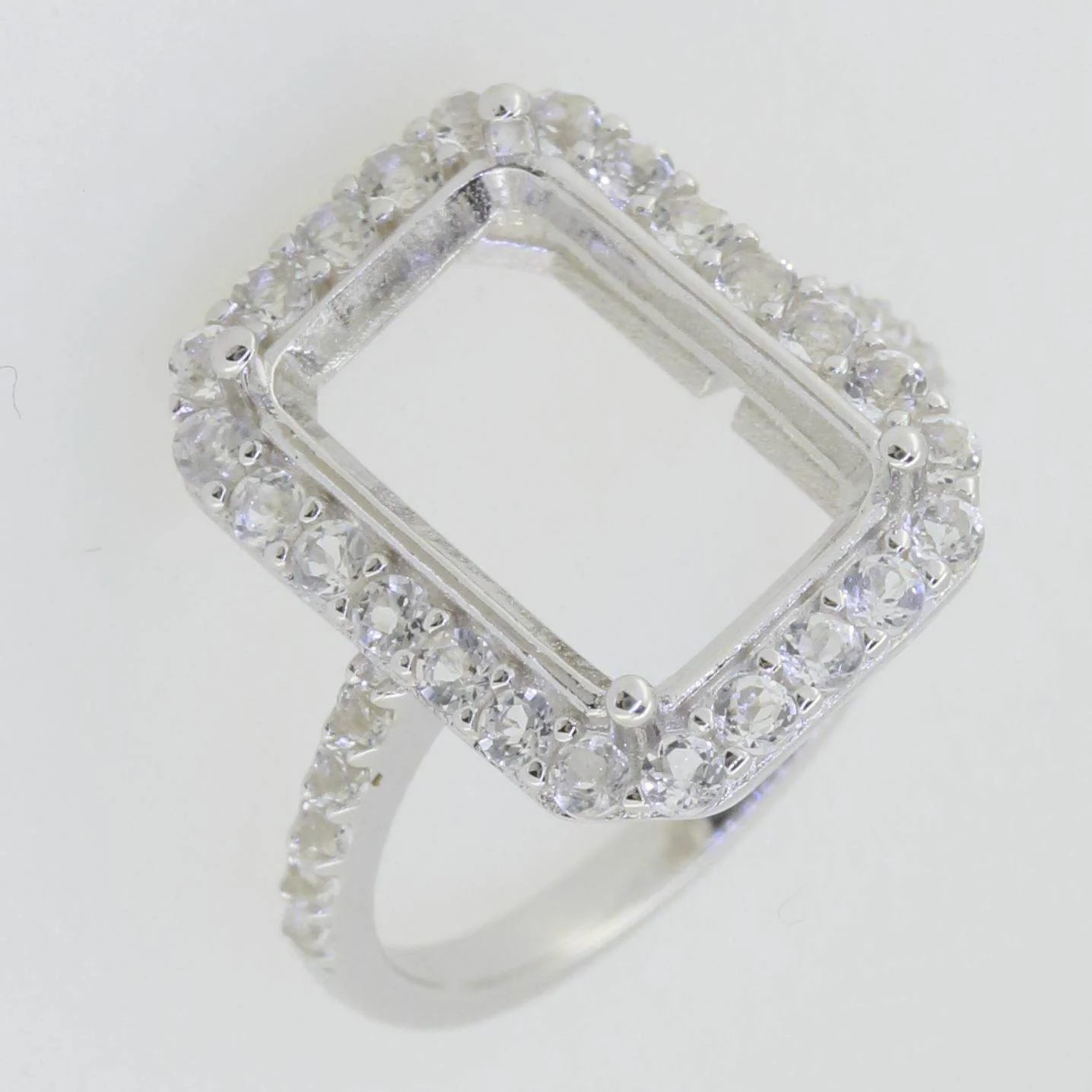Sterling Silver Semi Mount Ring Setting Emerald OCT 14X10mm White Topaz Halo Syzjewelry