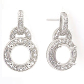 Sterling Silver Semi Mount Earrings Setting Round RD 6x6mm Halo Topaz Drop - Syzjewelry