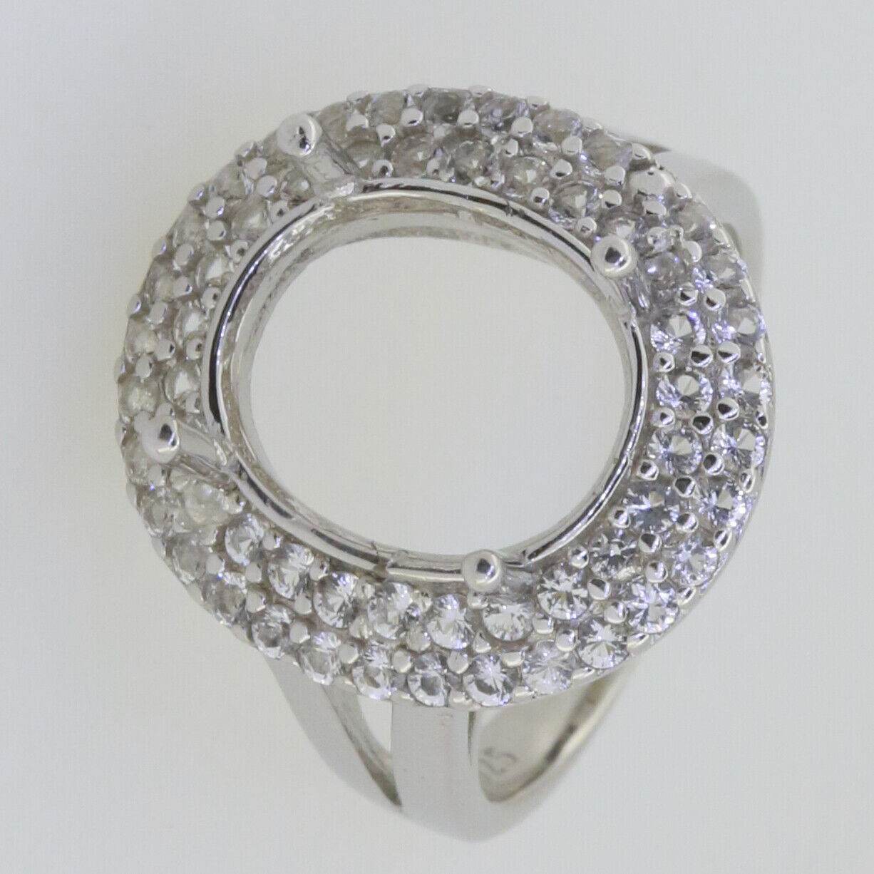 Sterling Silver Semi Mount Ring Setting Oval OV 13x11mm Double Halo Topaz - Syzjewelry