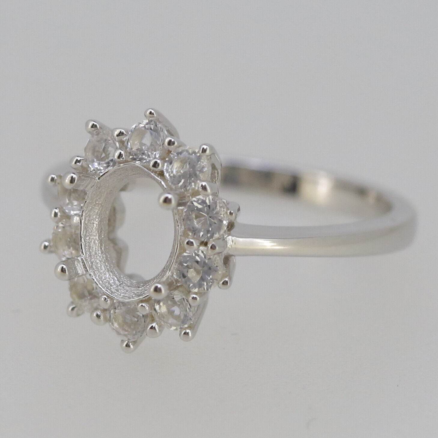 Sterling Silver Semi Mount Ring Setting Oval OV 8x6mm Halo White Topaz PJC33 - Syzjewelry