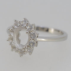 Sterling Silver Semi Mount Ring Setting Oval OV 8x6mm Halo White Topaz PJC33 - Syzjewelry