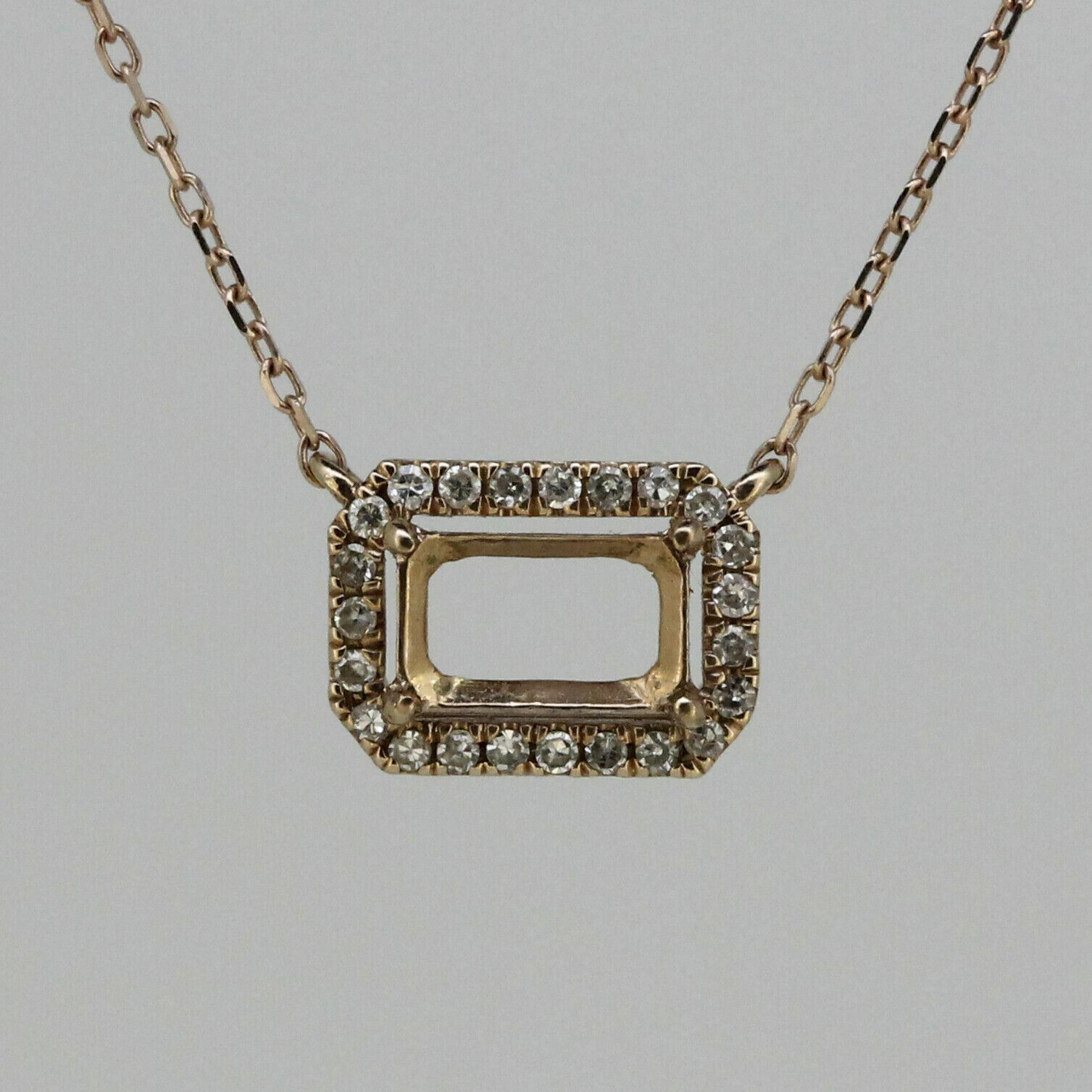 14K White Gold & Diamond Semi Mount Pendant Setting Oct 10x8mm 18" Lobser - Syzjewelry