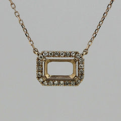 14K White Gold & Diamond Semi Mount Pendant Setting Oct 10x8mm 18" Lobser - Syzjewelry