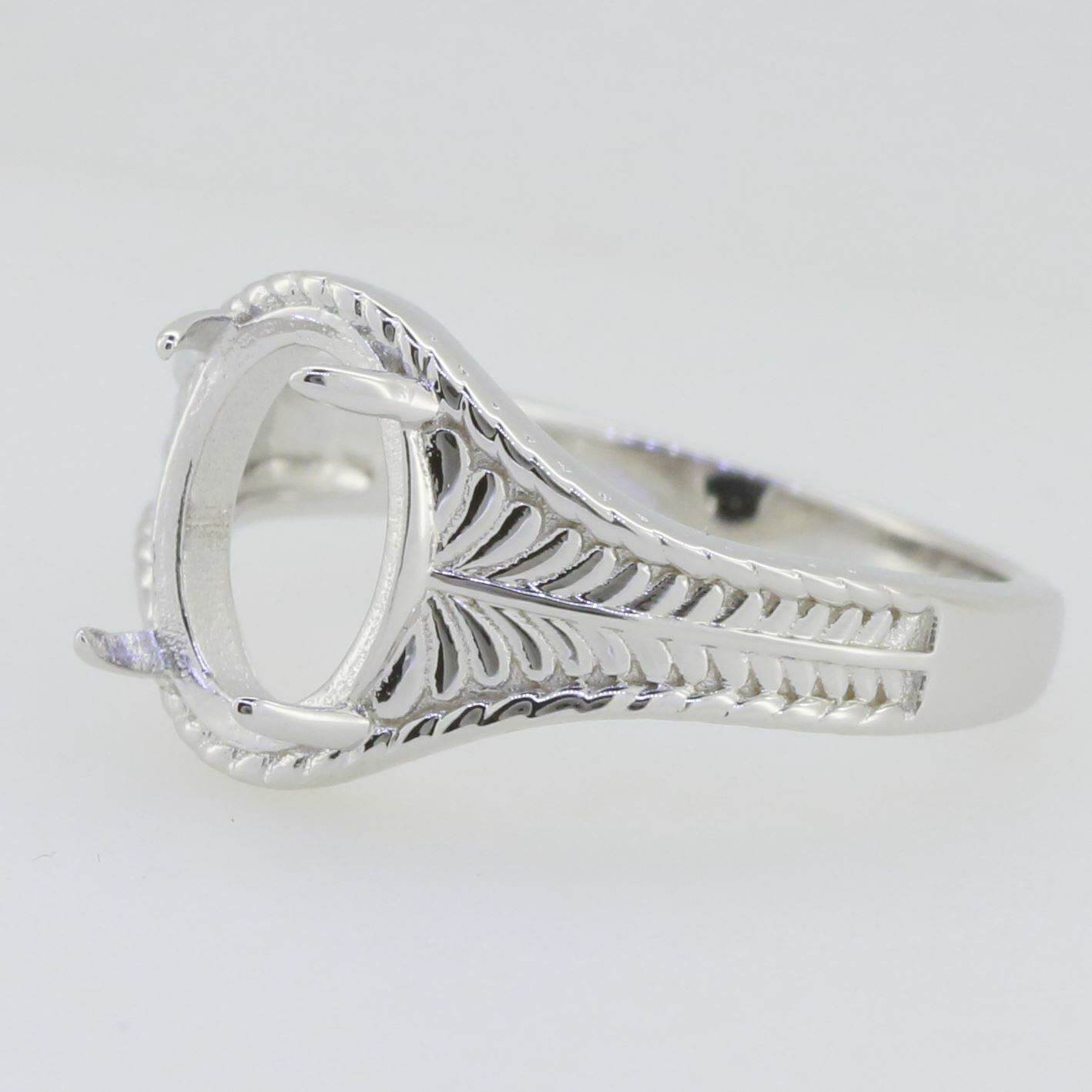 14K White Gold Semi Mount Ring Setting Oval OV 10X8mm Vintage Repro - Syzjewelry