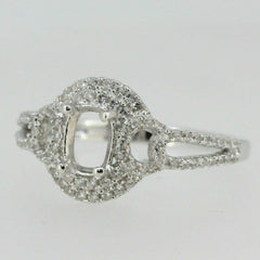 Sterling Silver Semi Mount Ring Setting Oval OV 7x5mm Double Halo White Topaz - Syzjewelry