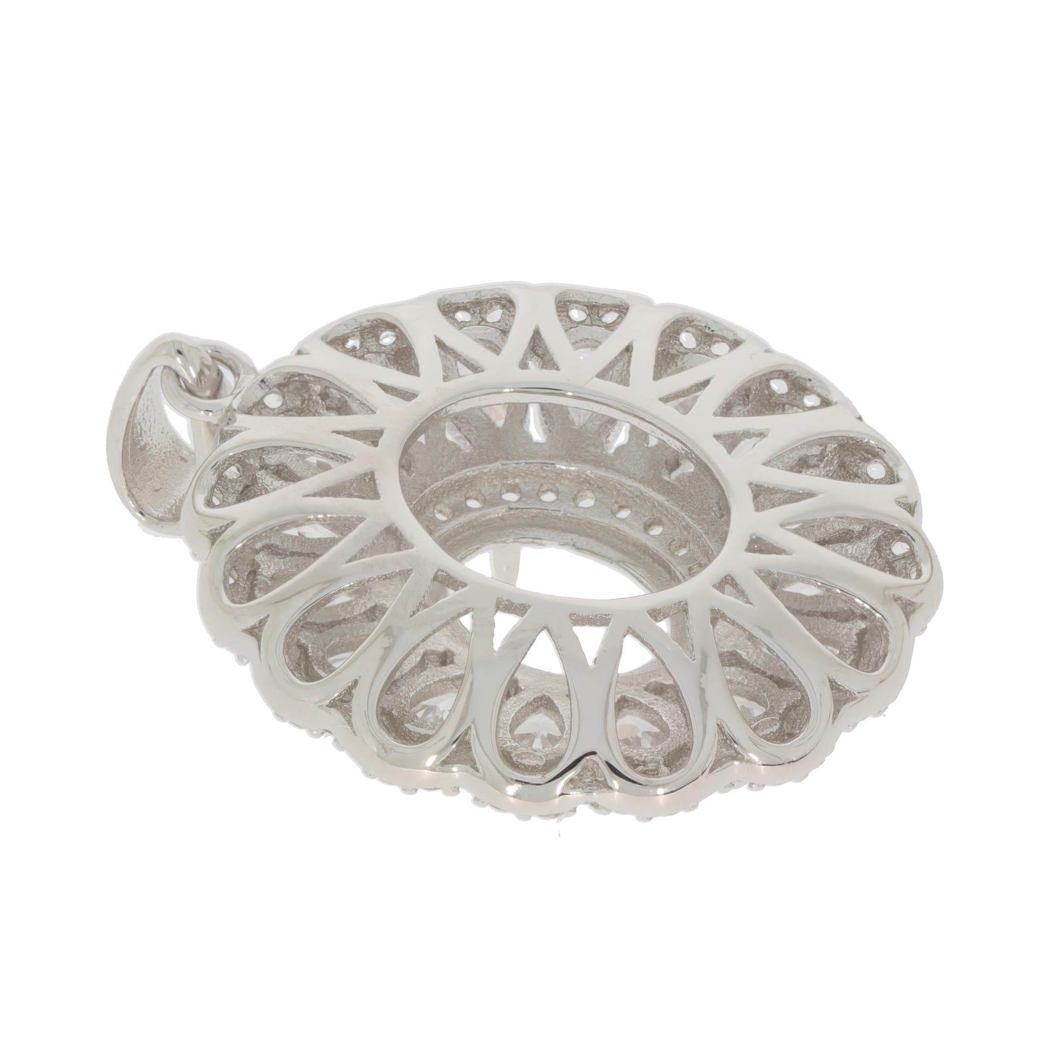 Sterling Silver Semi Mount Pendant Setting Oval OV 9X7mm Triple Halo Accent - Syzjewelry