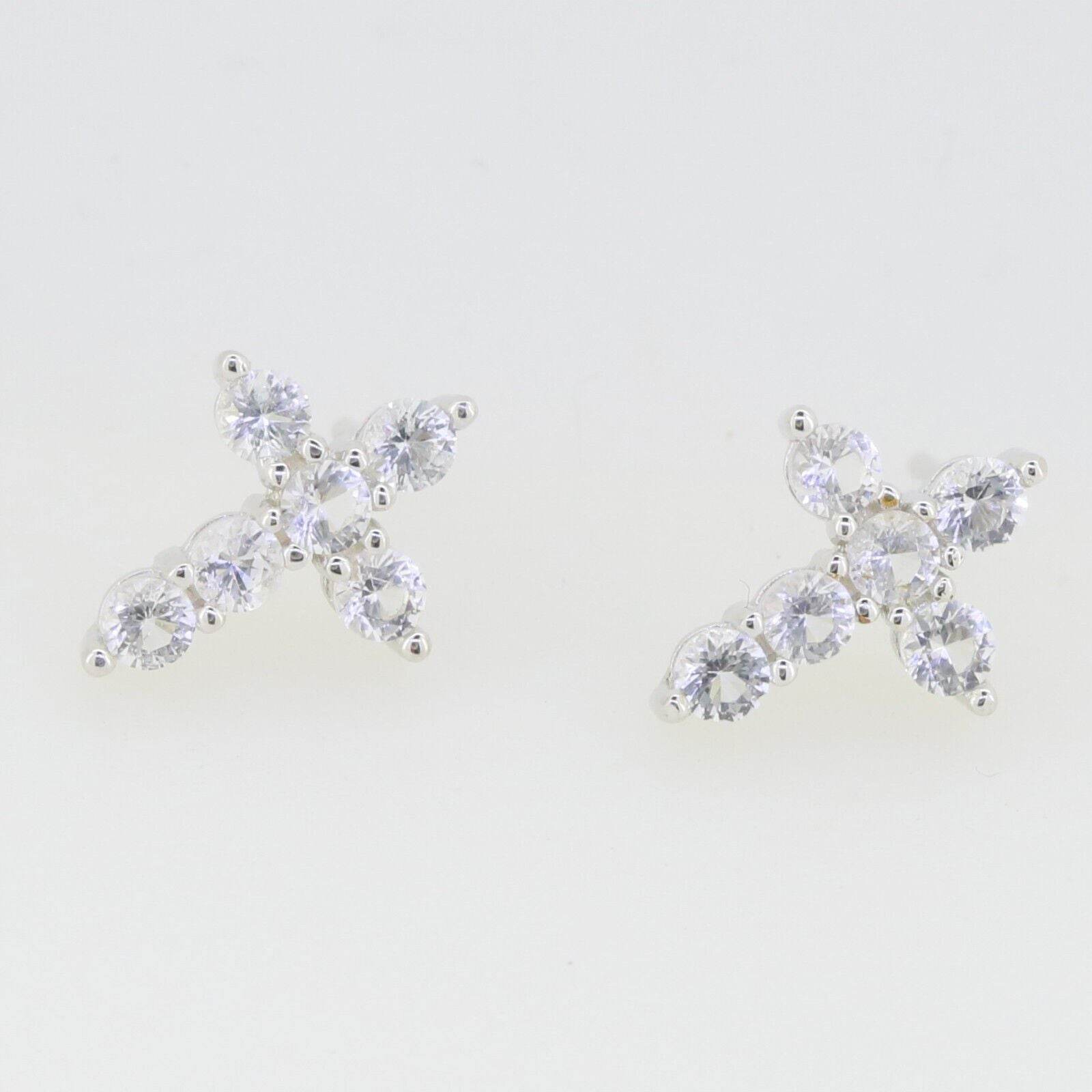 Sterling Silver Earrings Stud Cross with white topaz White Topaz Solid - Syzjewelry