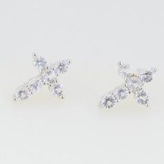 Sterling Silver Earrings Stud Cross with white topaz White Topaz Solid - Syzjewelry